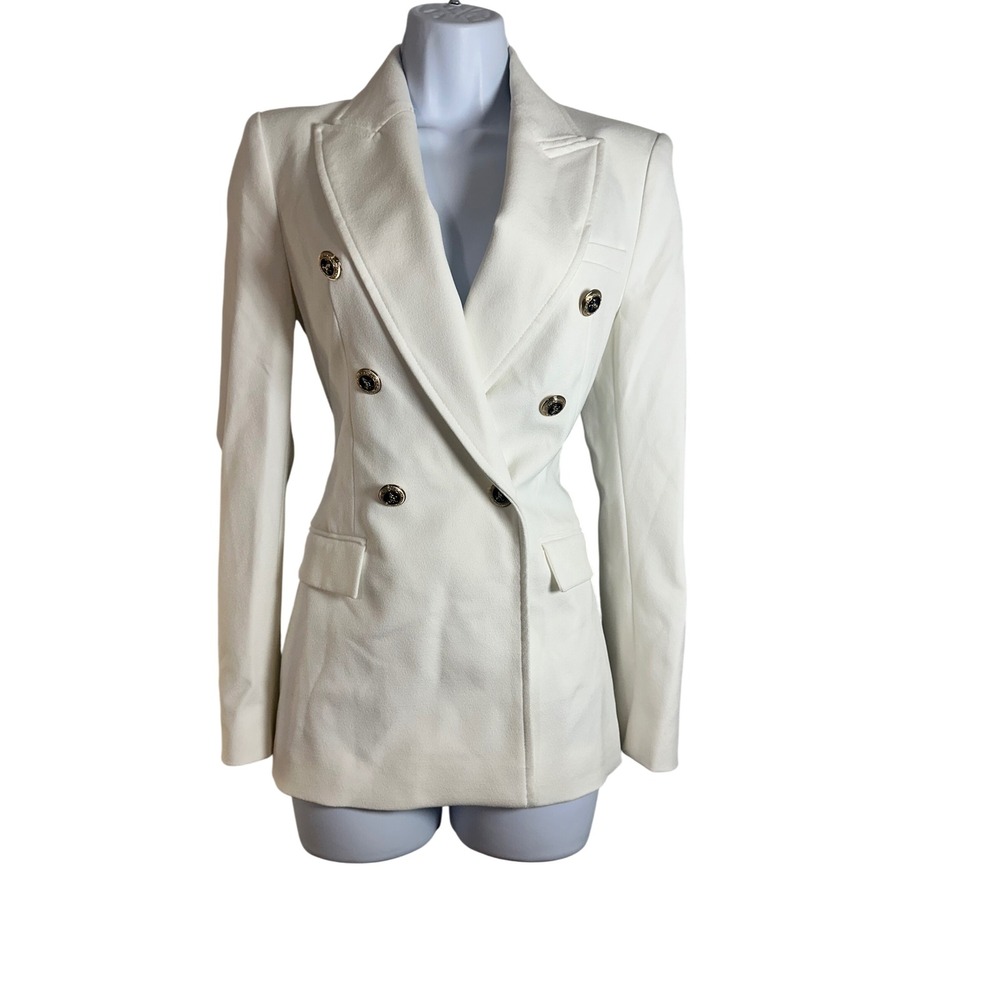 Zara Womens White Double Breasted Blazer Gold Crest Buttons Size XS